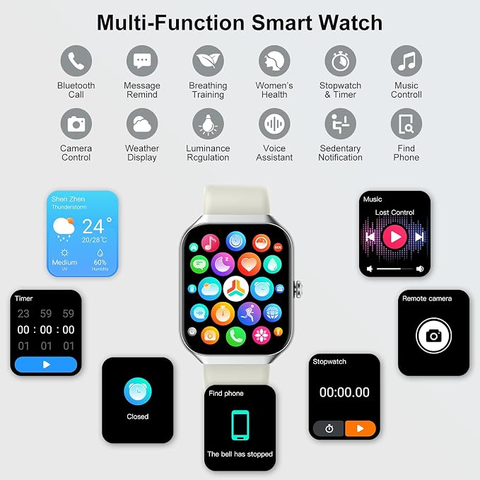 Jugeman Smart Watches for Women(Answer/Make Call), 1.96" HD New Smartwatch with Heart Rate/Sleep Monitor/Pedometer/Calories, 113+ Sports Modes, Fitness Watch IP68 Waterproof for Android iOS
