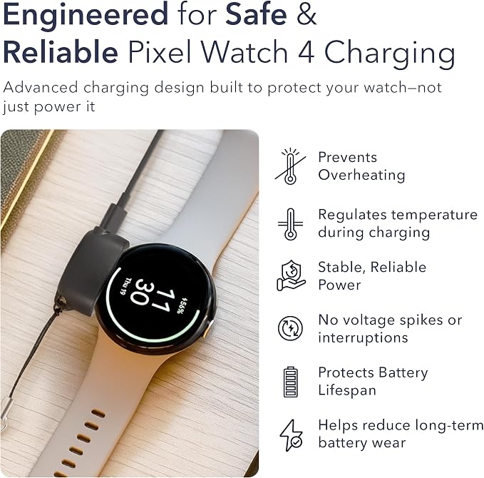 Wasserstein On-The-Go Charger Compatible with Google Pixel Watch 4 (41mm & 45mm) - Proprietary Charging Solution to Protect Battery Health - Made for Google - NOT Compatible with Pixel Watch / 2/3