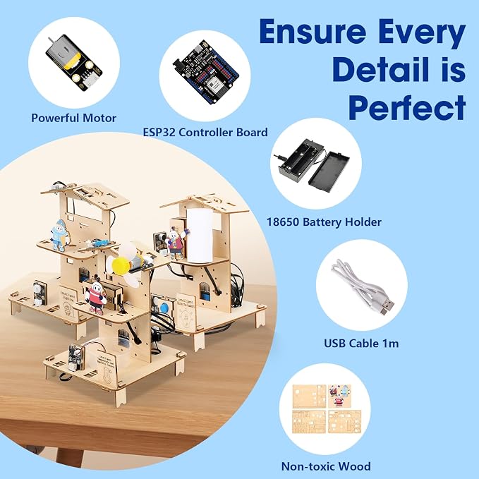 ESP32 STEM Science Kits for Kids Ages 8-10-12, 3 in 1 Smart Home Education Kit, Wooden 3D Puzzles Toys Children's DIY Building Crafts Model Set, Christmas Birthday Gift for Girls Boys