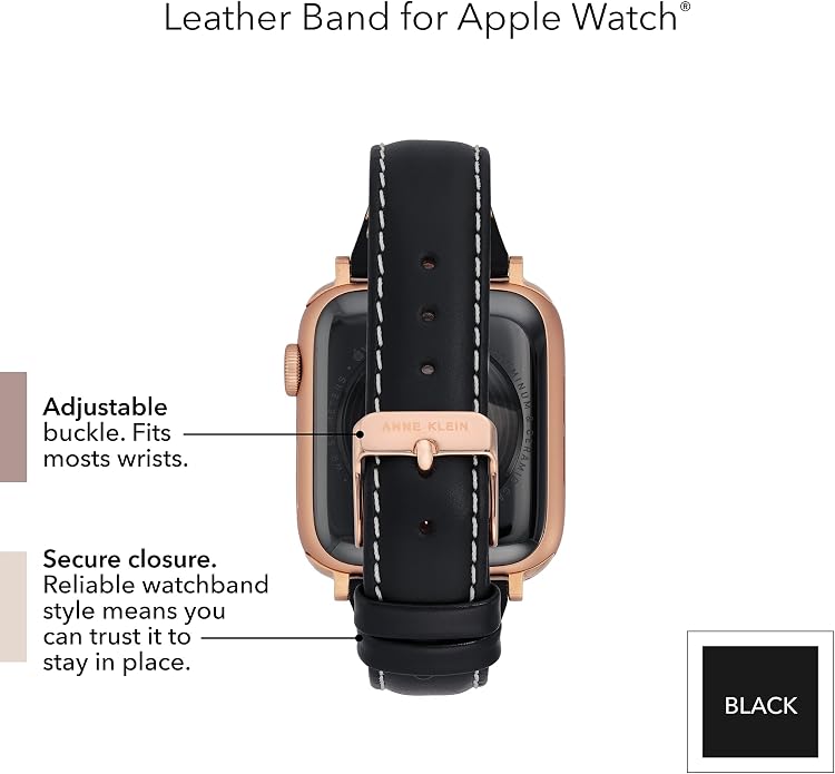 Anne Klein Leather Fashion Band for Apple Watch Secure, Adjustable, Apple Watch Band Replacement, Fits Most Wrists