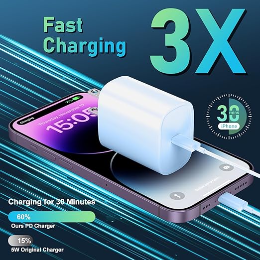 Phone 14 13 12 11 Fast Charger,6FT Long Phone Chargers Fast Charging Lightning Cable with 20W USB C Charger Block for Phone 14/14 Pro Max/13/13 Pro Max/12/12 Pro Max/11/11Pro/XS/Max/XR/X,Pad,Blue