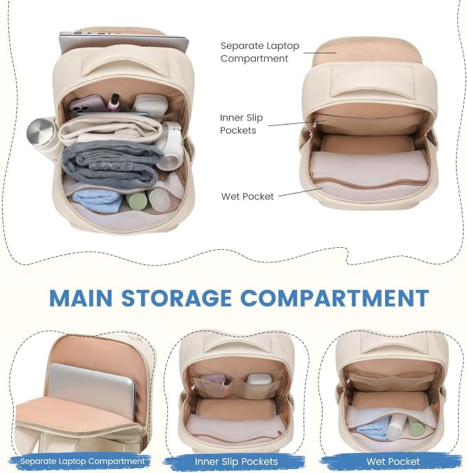 GOLF SUPAGS Lunch Backpack 16 Inch Laptop Backpack with Insulated Cooler Lunch Box Food Bag for College Work Camping Picnics (Apricot)