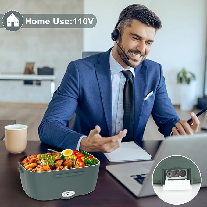 Akhia Electric Lunch Box for Adults Food Heater 80W Heated Lunch Box for Men Work Car Truck 1.5L Portable Food Warmer Heating Lunch Box with 304 Stainless Steel Container12V/24V/110V/220V Food Heater