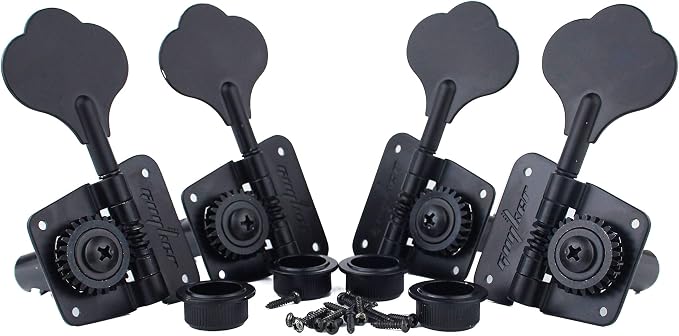 Guyker Bass Tuners (2R + 2L) - 1:20 Ratio Open Gear Tuning Key Pegs Machine Head Replacement for Electric Jazz Guitar Bass or Precision Instruments - GK530 Black