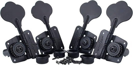 Guyker Bass Tuners (2R + 2L) - 1:20 Ratio Open Gear Tuning Key Pegs Machine Head Replacement for Electric Jazz Guitar Bass or Precision Instruments - GK530 Black