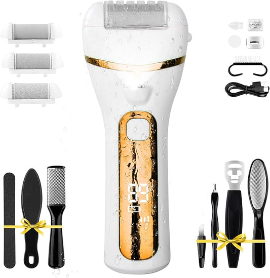PUBOO Foot Callus Remover Electric 10000 RPM 3-Speed IPX7 Recharge Pedicure Kit for Hard Skin Women & Men Portable Multi-Roller File Grinder Sander Scrubber, LED Display for Wet & Dry Mathers Day Gift