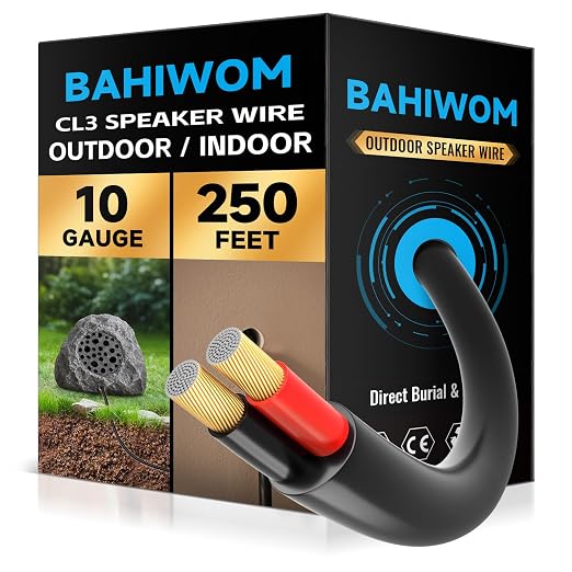 10 Gauge Speaker Wire 250 Feet CL3 Related CCA Black Cable with 2 Conductors for Outdoor Direct Burial Backyard Garden Home Car in-Wall Speaker