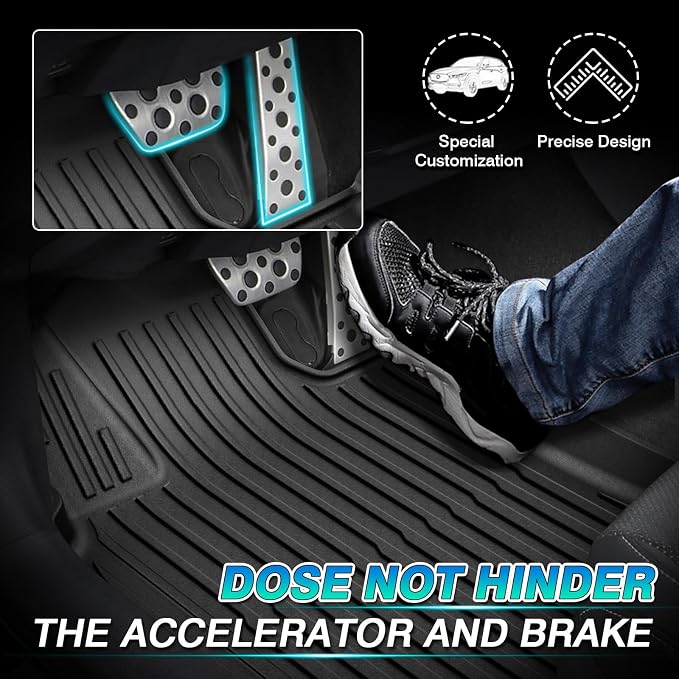 T TGBROS Floor Mats Custom Fit for 2014-2021 Ford Transit Connect Accessories All Weather Protection TPE Front Row Seat Floor Liners Set Non-Slip Black-2PCS