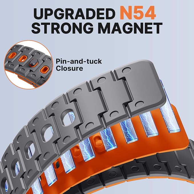 Bandletic Silicone Magnetic Band Compatible with Samsung Galaxy Watch 8 40mm 44mm / 8 Classic 46mm 2025, No Gap Soft Sport Wristbands Breathable Replacement Strap for Men Women, Space Gray/Orange