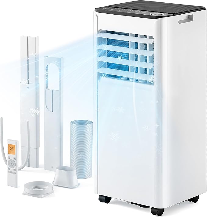 EUHOMY 10,000 BTU Portable Air Conditioners, 4-in-1 Portable AC Unit Cools Up to 450 Sq.Ft, Portable Air Conditioner with Cool, Fan, Dry, Sleep Modes with Remote Control, 50 dB, 24H Timer, for Bedroom