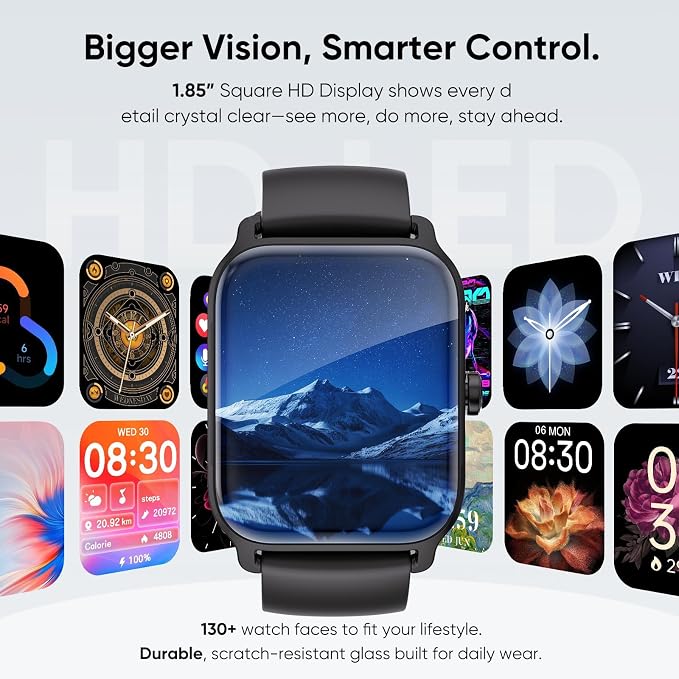 Tensky Smart Watch for Women/Men, 1.85'' Big Activity Smartwatch for iPhone/Android, 100+ Sport Modes Fitness Tracker (Answer/Make Call), Alexa Built-in, Sleep/Heart Rate/SpO2 Monitor, 2ATM Waterproof