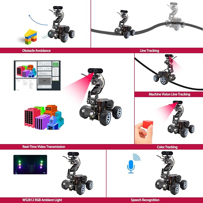 Adeept PiCar Pro V2 Robotics Kit(Raspberry Pi NOT Included), Smart Car with 4-DOF Robotic Arm for Pi 5/4/3, 1080P HD Camera, OpenCV, Obstacle Avoidance, Line Tracking, USB-C Charging, Digital Tutorial