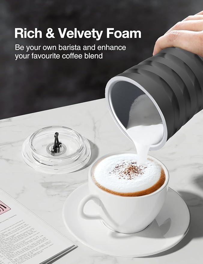 Milk Frother, Paris Rhône 4-in-1 Milk Steamer and Frother, Hot & Cold Foam Milk Warmer with Temperature Control, Auto Shut-Off Frothers for Coffee, Latte, Cappuccino, Macchiato