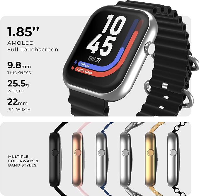 iTouch AIR 5 Smartwatch, 1.85" AMOLED Display, Bluetooth Calling, 100+ Sports Modes, Heart Rate, SpO2, Sleep & Stress Tracking, Water Resistant, 7-Day Battery Life, for Android & iPhone