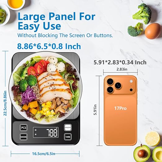 IPX7 Waterproof Food Scale 0.1g Precision Kitchen Scale, 5kg/11lb Digital Food Scale USB Rechargeable, Backlight Gram Scale Stainless Steel & Washable Digital Scale for Cooking, Baking,Weight Loss