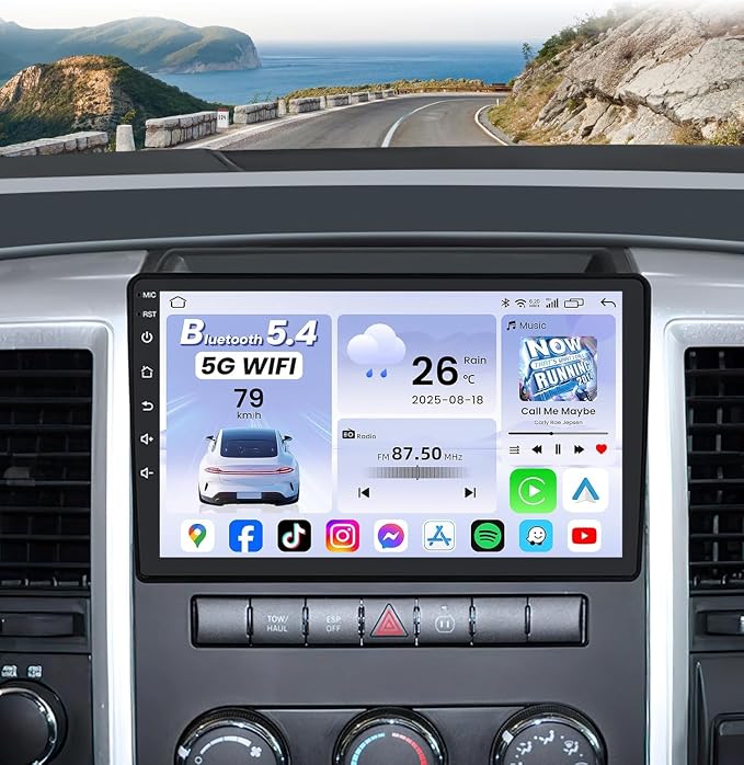 4core 2+64G Car Stereo for Dodge Ram 1500 2500 3500 Radio 2009-2012: 10.1 Inch 1280x800 Touchscreen Upgrade Bluetooth 5.0 Wireless CarPlay/Android Auto 5G WiFi GPS FM/RDS 1080P Backup Camera