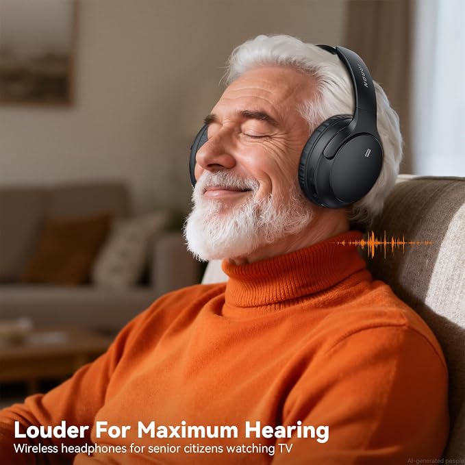 Wireless Headphones for TV Watching, TV Headphones Wireless for Seniors with Transmitter Charging Base, No Delay Bluetooth Headphones for TV for Hard of Hearing, Plug and Play, Gifts for Elderly