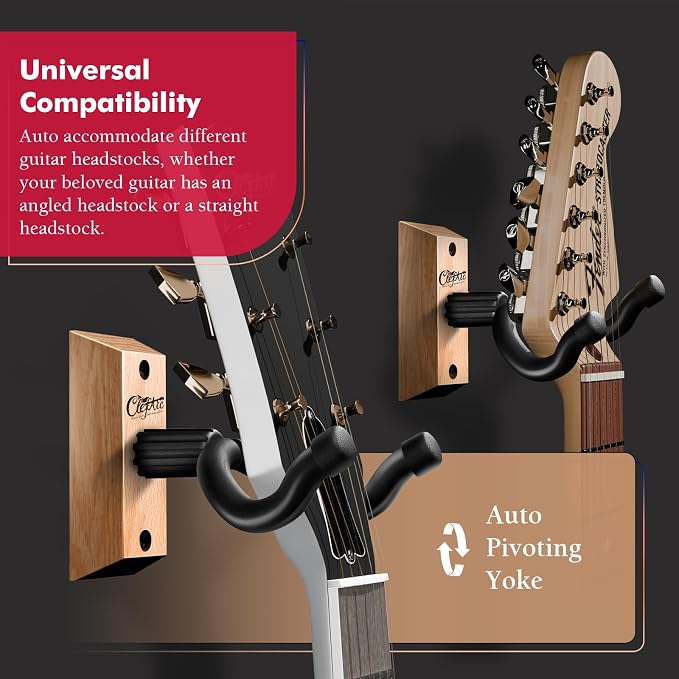 Black Guitar Wall Mount 4 Pack, Picks and Pick Holders, BeechWood