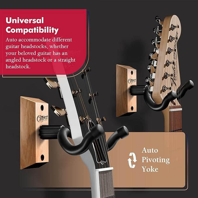 Guitar Wall Mount - Beech Hardwood Guitar Wall Hangers, Guitar Picks, Pick Holder, Guitar Accessories, U-Shape Hardwood Guitar Hanger, Gifts for Guitarists, with 6 Assorted Guitar Picks