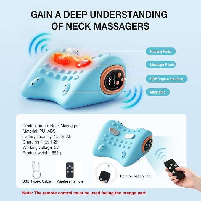 Neck Massager 2026 New Upgrade, 3-in-1 Heat, Pulse & Vibration Modes, Ergonomic Electric Neck and Shoulder Massager for Pain Relief & Relaxation at Home, Office, Travel