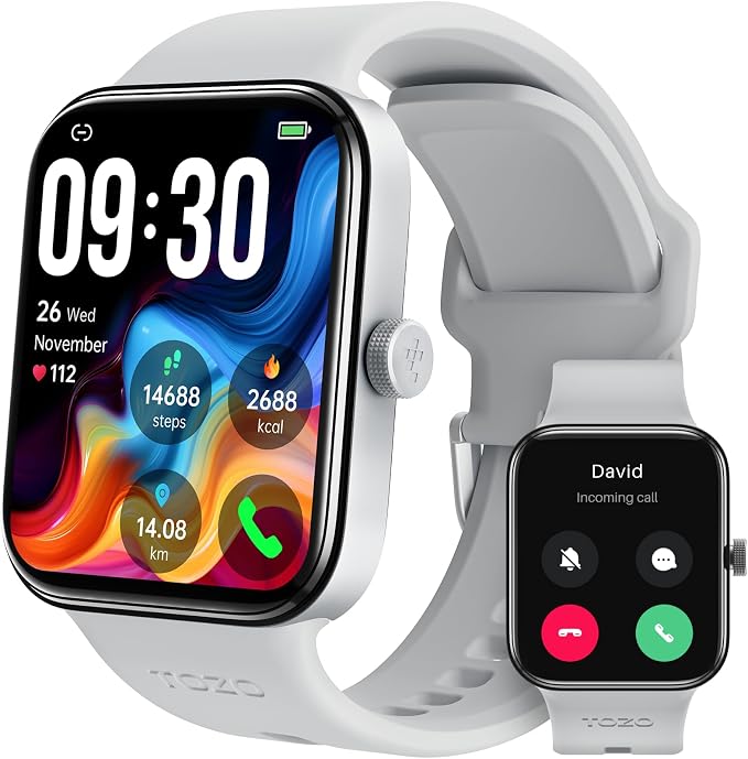 TOZO AMOLED S4 AcuFit One Smart Watch 1.78" Ultra-Clear Screen for Men Women, Call/Answer Fitness Tracker, Sleep Monitor IP68 Waterproof for iOS 11.0+ Android 9.0+ Silver