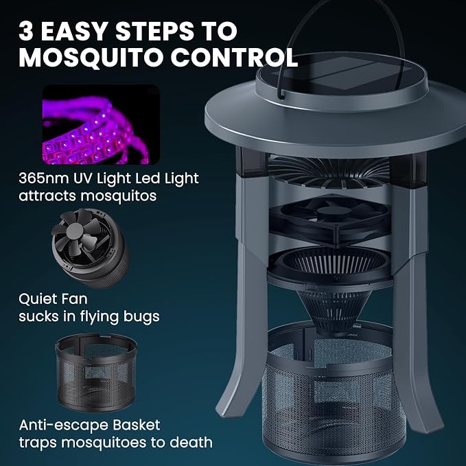 Mosquito Trap & Bug Zapper Indoor Outdoor, Fly Trap with LED Light, Fan, Sleep and Timer Modes, Black