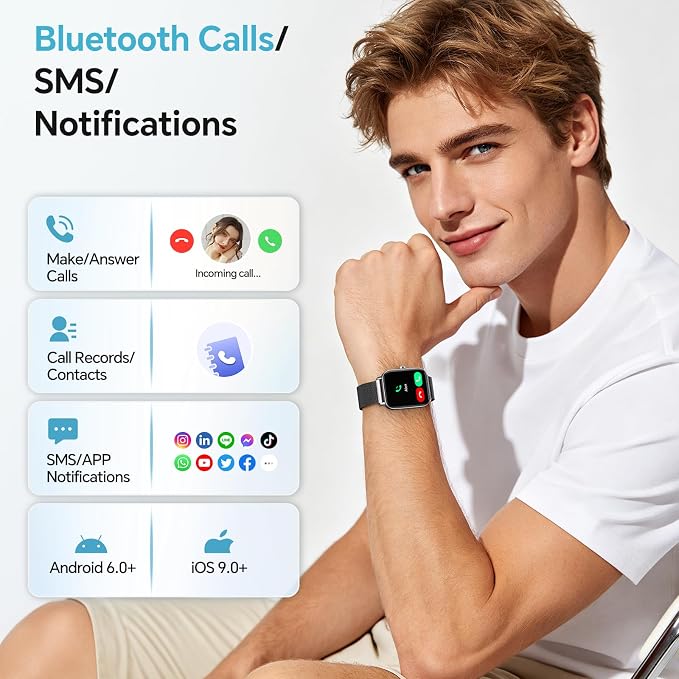Smart Watch for Women Men (Android/iPhones), Health & Fitness Tracker Watch | Fitness Watch with SpO2/Heart Rate Monitor, Sleep Tracker, 1.85" Smart Watch with Bluetooth Calls/Messages, 3ATM waterproof