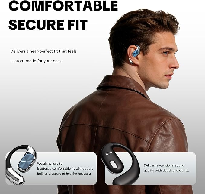 Open Ear Headphones, Over Ear Earbuds with Ergonomic Earhook & Cool Rotating Design, Bluetooth 6.0, 60-Hour Battery Life, IPX5 Waterproof, Touch Control, for Cycling, Running, Fitness Workout