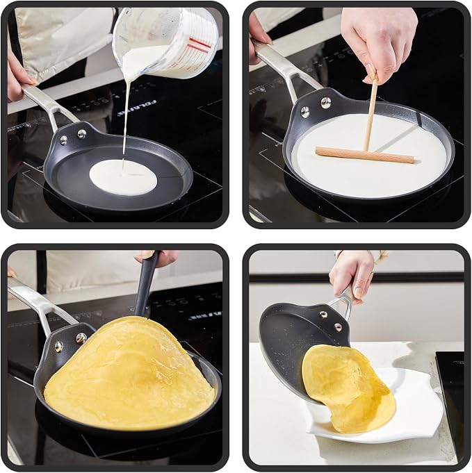 MsMk Crepe Pan with Spreader, 9 1/2 Inch Titanium and Ceramic Nonstick Flat Skillet Pancake Tawa Dosa Tortilla Pan, Induction Compatible, PFOA Free, Oven Safe to 700°F