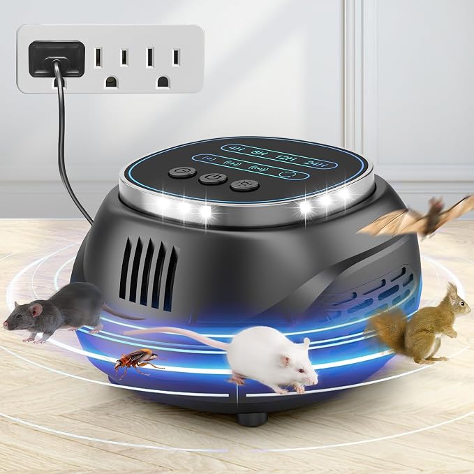 2026 Upgraded Ultrasonic Rodent & Pest Indoor Repeller - Stronger Driving Force, Repellent for Mouse, Rats, Squirrels, Bats, Roaches, Spiders & Bugs | Plug-in Control, 4 Modes, Covers 1300 Sq Ft