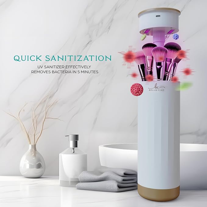 Bella Ciao Makeup Brush UV Sanitizer – Kills 99.9% of Germs, Disinfects Brushes, Rechargeable Electric Makeup Brush Cleaner Machine, Safety Shutoff, Great for Makeup Artists, Home Use