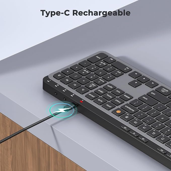 MEETION K9990 Bluetooth Keyboard, Slim Wireless Keyboard, Low Profile Quiet Typing, 3-Device Switching (2.4G+BT), Rechargeable Full Size Keyboards, Scissor Switch, for Windows/Mac/PC/Laptop/Tablet