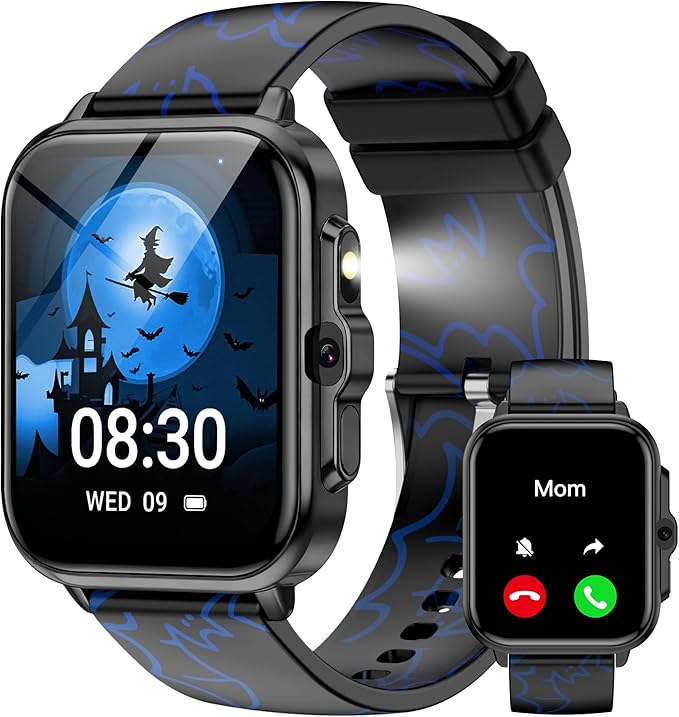 Smart Watch for Kids Boys Age 5-12, Ai Functions Games HD Touch Screen Watches with Video Camera Music Player Pedometer Heart Rate Sleep Tracker Christmas Birthday Gifts for Boys (Black, 1.85")