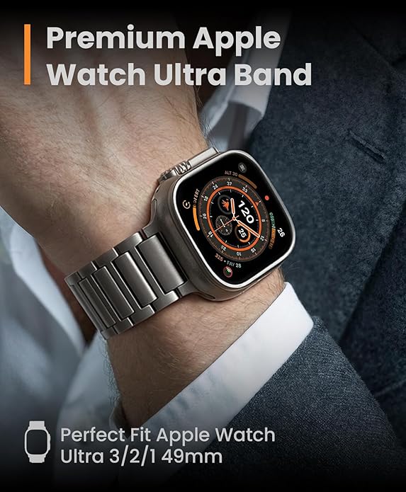 Titanium Band Compatible with Apple Watch Ultra 3/2/1 49mm Band for Men & Series 11/10 46mm, Grade 5 Titanium with DLC Coating for Ultra 3 Watch Band, Easy-Adjust Metal Band & Butterfly Clasp