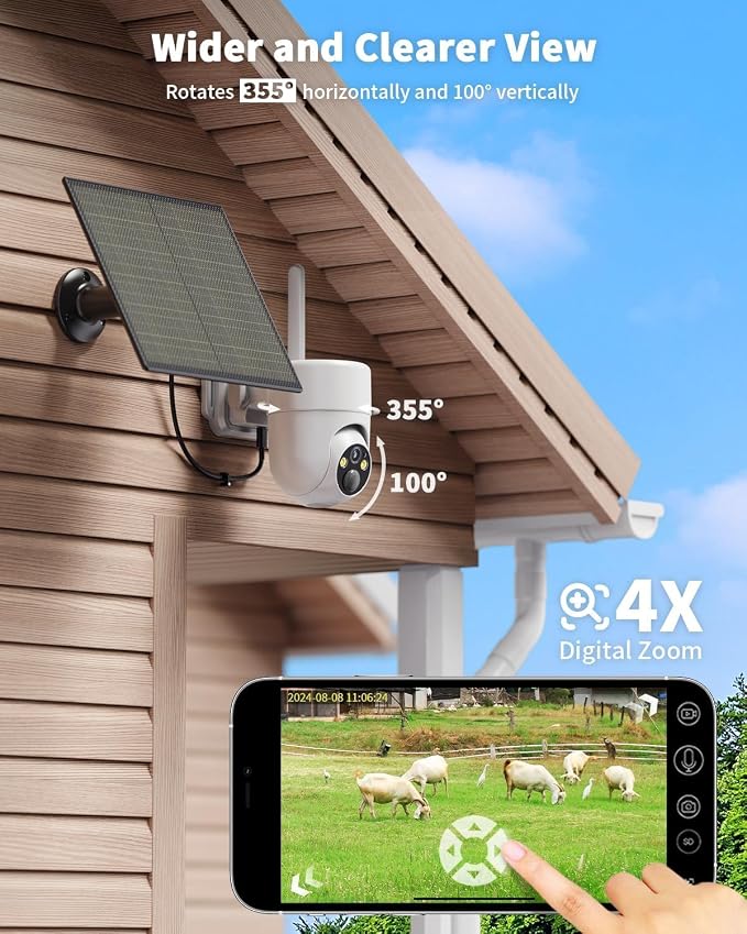 LIWAN Cellular Security Camera, No WiFi Needed, 360° Live View Off Grid Cam | 4G LTE Solar Security Camera with SIM Card, 2K Color Night Vision, Wireless Outdoor Camera for Farm, Cabin, Construction Site