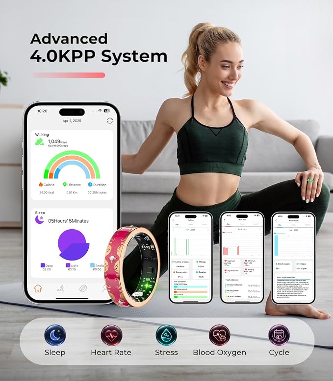 7 Gen Diamond Smart Ring 【Industry Rank 1-0 Measurement Error】 2026 Smart Ring for Women - Advanced Health Tracker for Wellness and Activity Tracking, Red 7#