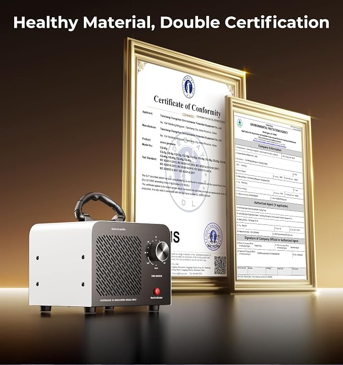 Hadlook Ozone Generator, 48,000mg/h High Capacity O3 Machine for Large Spaces Up to 4,000 Sq Ft, Portable Odor Eliminator for Car, Home, Basement, Smoke, Pets, and Commercial Use, White