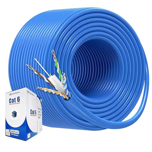Cable Matters [UL Listed] 10Gbps in-Wall (CM) Rated 23AWG Bare Copper Cat 6 Cable - 1000ft, Solid, UTP Cat6 Bulk Ethernet Cable, Cat6 Ethernet Cord, Blue