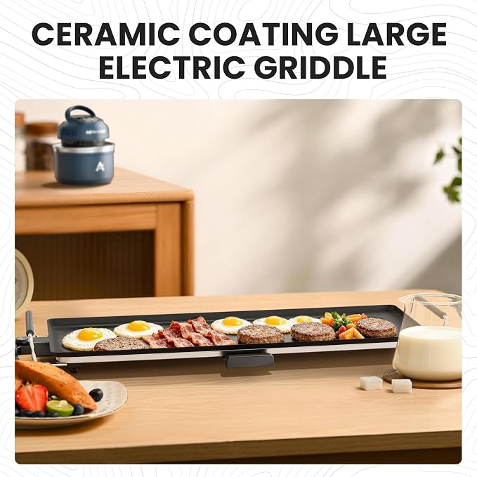 AEWHALE Electric Griddle Nonstick Extra Large-35" Teppanyaki Grill BBQ with Adjustable Temperature &Insulated Handles