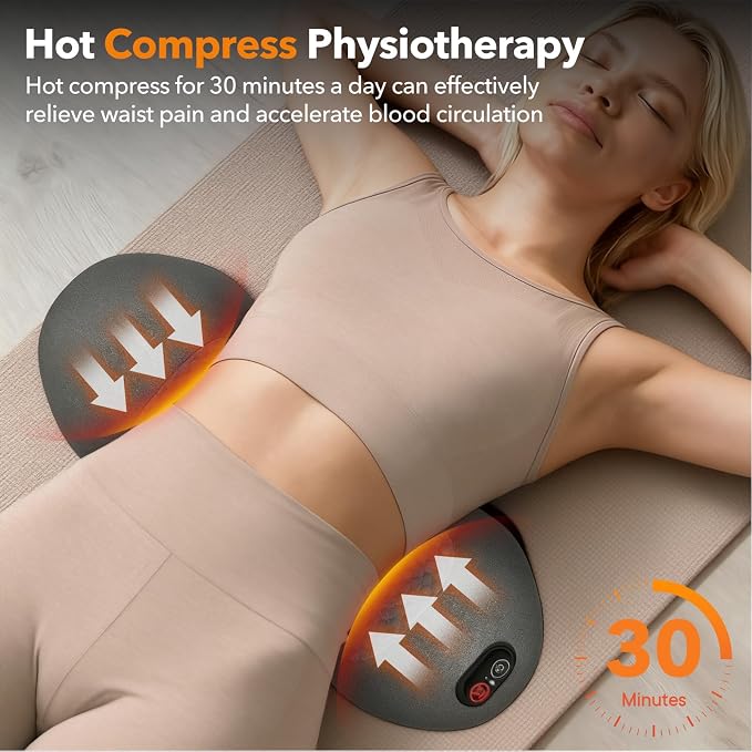 Smooth Spine Triple Fusion Back Massager with Heat - Sciatica Pain Relief & Spine Decompression Device, Deep Tissue Massager for Lower Back Pain, Office Chair and Home Use