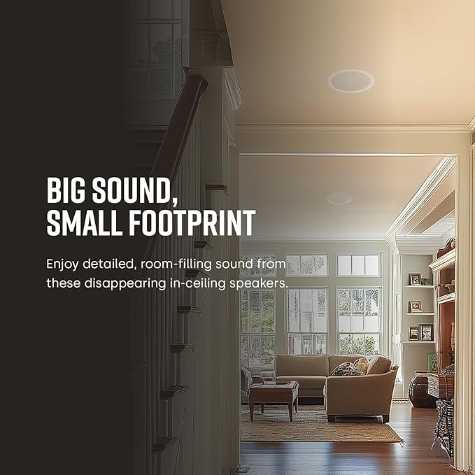 Polk Audio RC6s 6.5" in-Ceiling Speaker, Stereo Speaker, Dual Channel from a Single Location, Great for Damp, Humid Placement, (White, Paintable Grille)