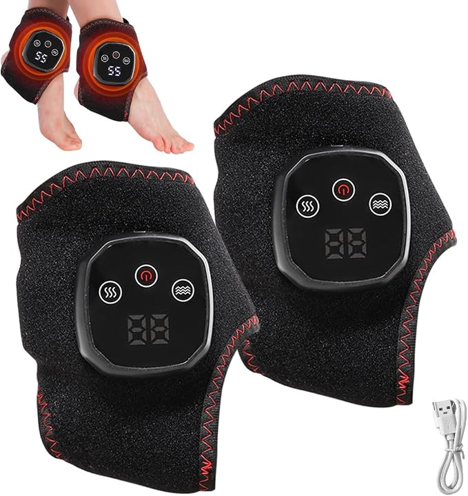 New Triple Method Massager, Electric Foot and Ankle Massager Heated Wrap with 3 Vibration Modes & 4 Heat Levels, Smart Timer, Cordless Portable Design for Home, Travel Use (black-2pack)