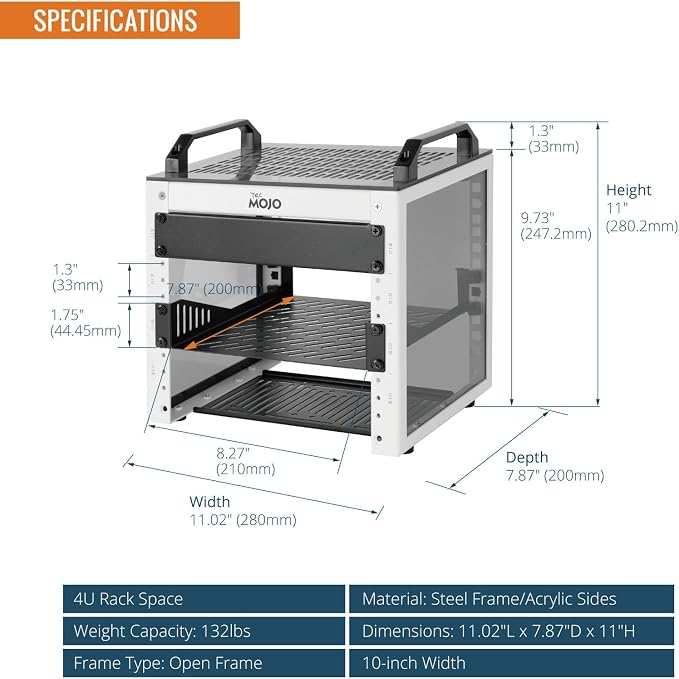 Tecmojo 4U Network Rack, 10 inch Mini Server Rack with 2 Side Translucent Panels & 2 Top Handles, 7.87 inch Deep, for 10 inch IT Equipment & A/V Devices, White