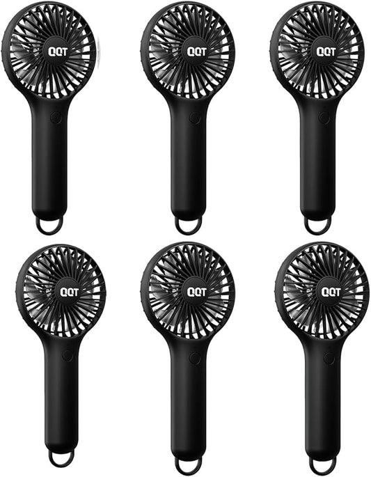 QQT Mini Handheld Fan, Small Personal Cooler with 3 Speeds, Portable Battery Operated, USB Rechargeable Makeup Eyelash Dryer, Strong Airflow for Travel, Office, Outdoor, Women, Men, Kids(6pack-Black)