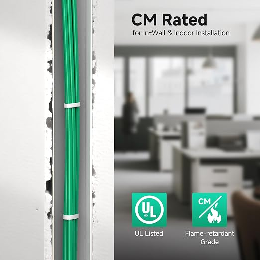 Cable Matters [UL Listed] 10Gbps in-Wall (CM) Rated 23AWG Bare Copper Cat 6 Cable - 1000ft, Solid, UTP Cat6 Bulk Ethernet Cable, Cat6 Ethernet Cord, Green