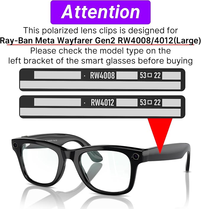 HiBloks 4Pcs Polarized Clip-on Compatible with Ray-Ban Meta Wayfarer & Gen 2 (RW4008/RW4012 Large), Discoloration Clip for Rayban Meta Gen 2 Accessories (Dark Green, Night Vision Yellow, Black, Brown)