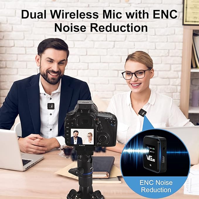 VeGue Wireless Lavalier Microphone System, 2.4GHz Dual Channel Wireless Lapel Mic with Noise Cancellation for DSLR Cameras, Camcorders and Phones, Lavalier Mic for TikTok, Interview and Recording