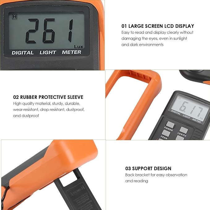 Walfront Light Meter for Plants Lux Meter Meter 0-200,000 Digital Luxmeter LX1330B LCD Display Illuminance Luminometer Lux and FC Switchable