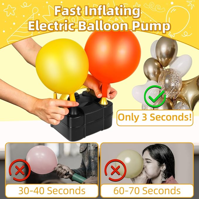 Bezente Balloon Pump Electric, Portable Balloon Inflator Pump Electric Air Pump for Balloons Dual Nozzle Electric Balloon Pump for Birthday Wedding Graduation Party Decorations