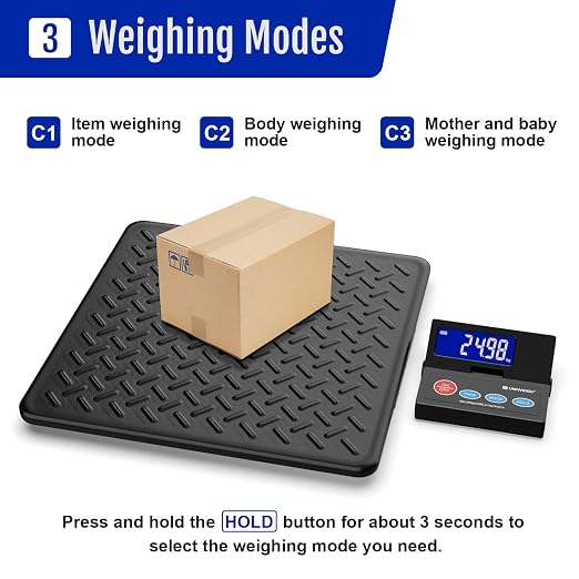 UNIWEIGH 440lb Postal Scale,10g Accuracy Digital Shipping Scale for Packages with Backlit LCD,Alloy Steel Platform,USB-A/Battery Power,Tare/Hold/Auto-Off,Mail Scale for Small Business Postage Weighing